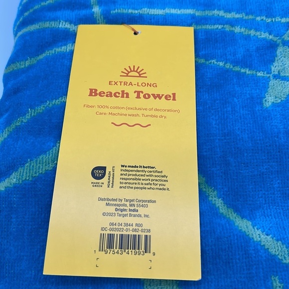 2440- Sun Squad Blue and Green Beach Towel 6 FT Long NWT - Picture 5 of 9